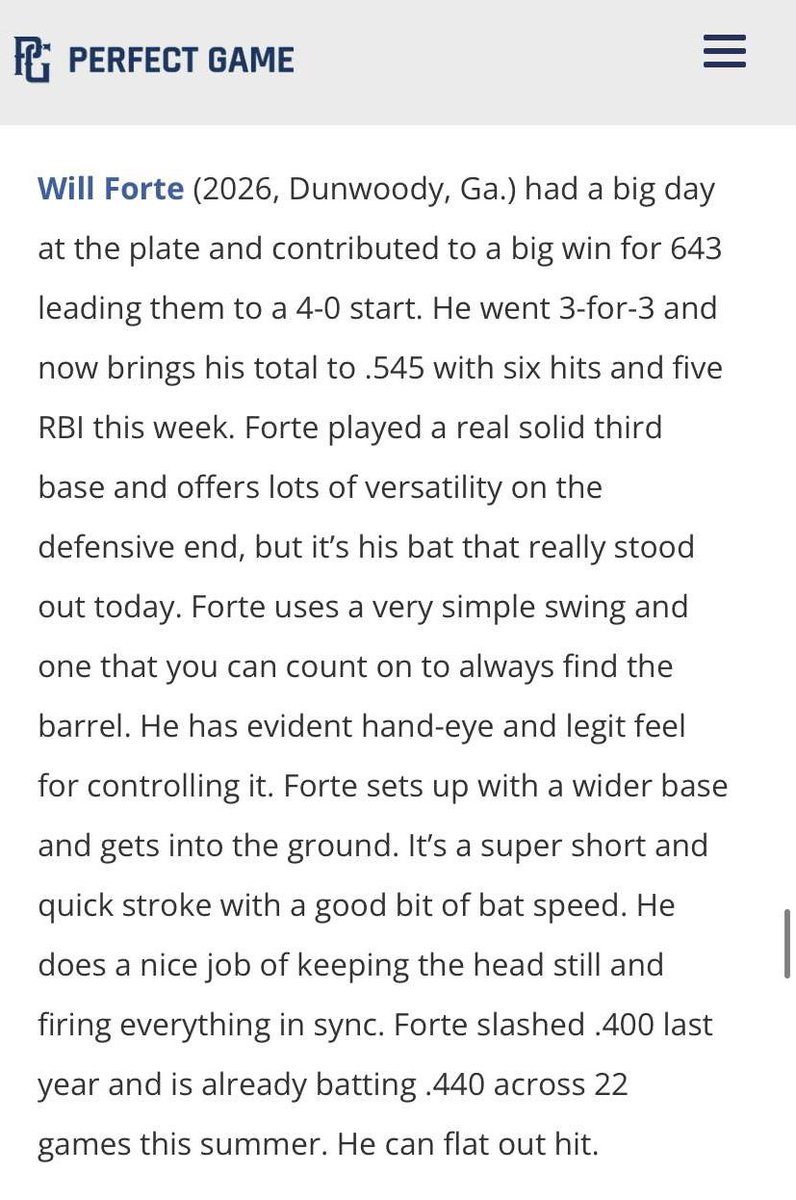 WillForte8's tweet photo. Huge thank you to @PG_Georgia, and @PG_Scouting  for the write up and the video! #WWBA 
@643DPAthletics 
@recruit643 
@HitmanHeyman https://t.co/yipiWXnp7p