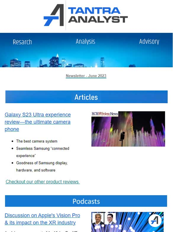 Our Jun 2023, #Newsletter is out

  bit.ly/ta-newsletters   

Covers @Samsung #GalaxyS23Ultra 2-month experience review, #TantrasMantra #podcast about
@Apple #VisionPro #AR/#VR/#MR/#XR/ headset, Quote in new #5G book, #EdgeAI & #GenAI #webinar,  #PrivateNetworks & other events