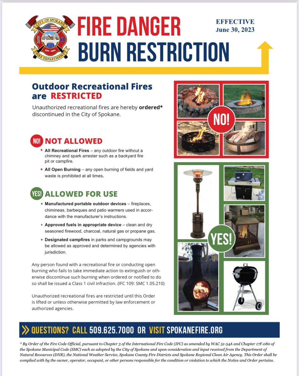 Burn restrictions go into effect TOMORROW around #Spokane #fireseason