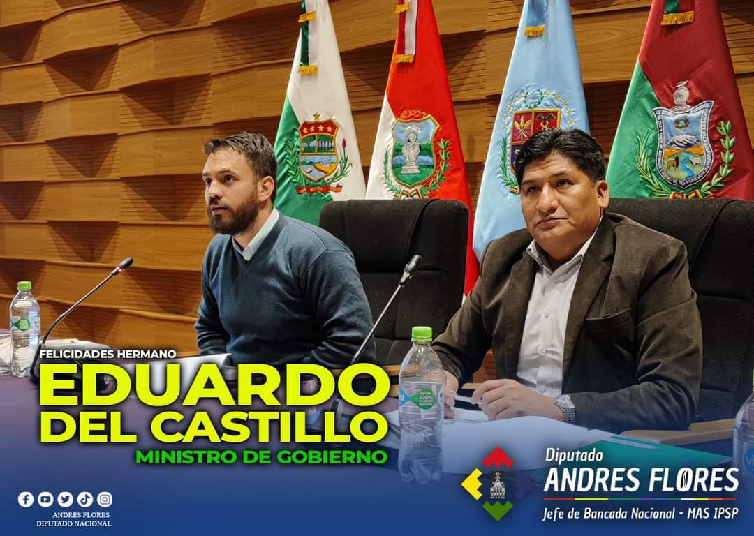 🇧🇴✊🏽 ¡Felicidades al hermano Eduardo del Castillo! 
Confiamos en su trabajo, y estamos felices por el acto de hoy en su posesión en Casa Grande Del Pueblo como cabeza (ministro) del Ministerio de Gobierno Bolivia.

#EstamosSaliendoAdelante 🇧🇴
#AndresFloresDiputadoNacional ✊🏽