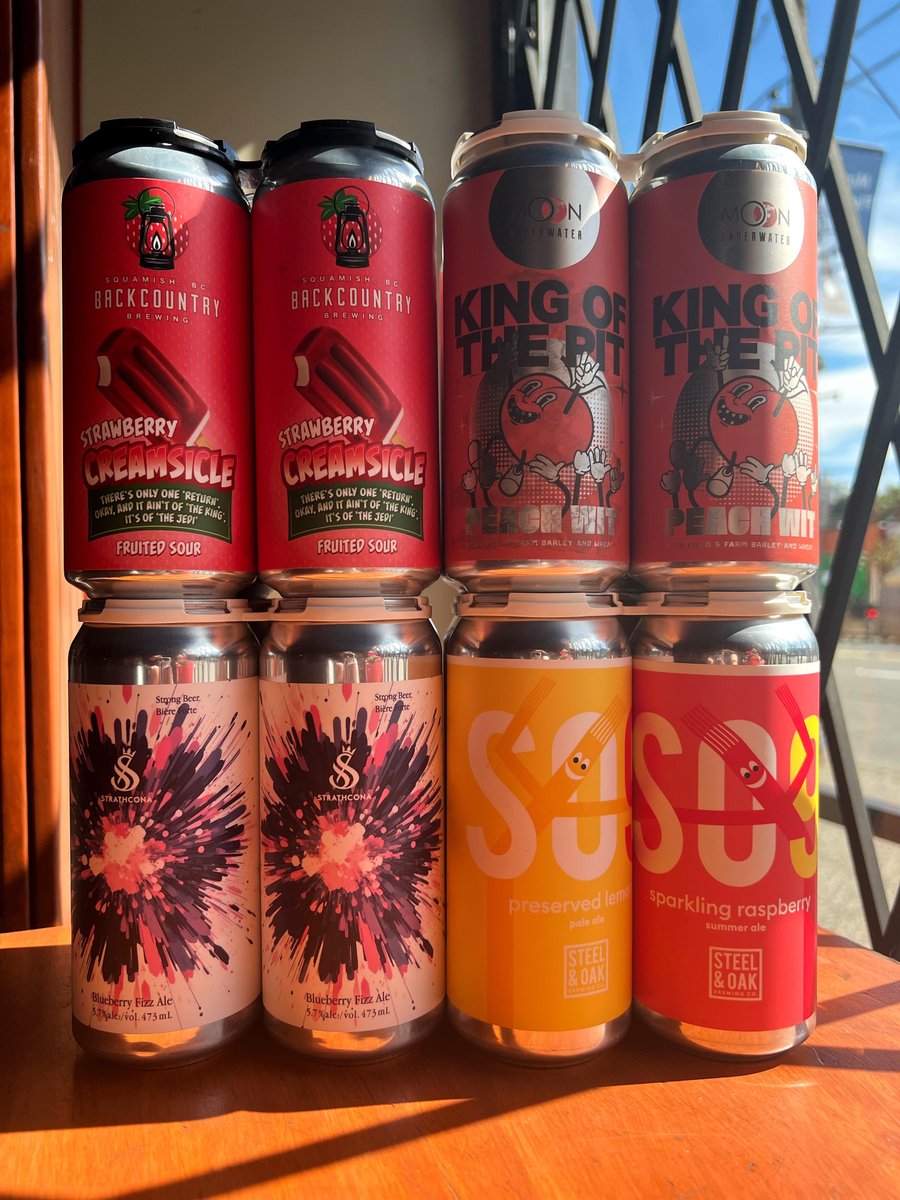 Brewery Creek (@brewerycreek) on Twitter photo A cornucopia of fruity beers, cheers!
Strawberry Creamsicle Fruit Sour 6% <a href="/Backcountry604/">Backcountrybrewing</a>
King Of The Pit Peach Wit 5.25% <a href="/MoonBrewery/">The Moon Under Water Brewery, Pub and Distillery</a>
Blueberry Fizz Ale 5.7% <a href="/strathconabeer/">strathconabeer</a>
SO9 Beer Mixer Preserved lemon Pale Ale 4.3% & Sparkling Raspberry Summer Ale 5.2% <a href="/SteelAndOak/">Steel & Oak Brewing Co.</a> A cornucopia of fruity beers, cheers!
Strawberry Creamsicle Fruit Sour 6% <a href="/Backcountry604/">Backcountrybrewing</a>
King Of The Pit Peach Wit 5.25% <a href="/MoonBrewery/">The Moon Under Water Brewery, Pub and Distillery</a>
Blueberry Fizz Ale 5.7% <a href="/strathconabeer/">strathconabeer</a>
SO9 Beer Mixer Preserved lemon Pale Ale 4.3% & Sparkling Raspberry Summer Ale 5.2% <a href="/SteelAndOak/">Steel & Oak Brewing Co.</a>