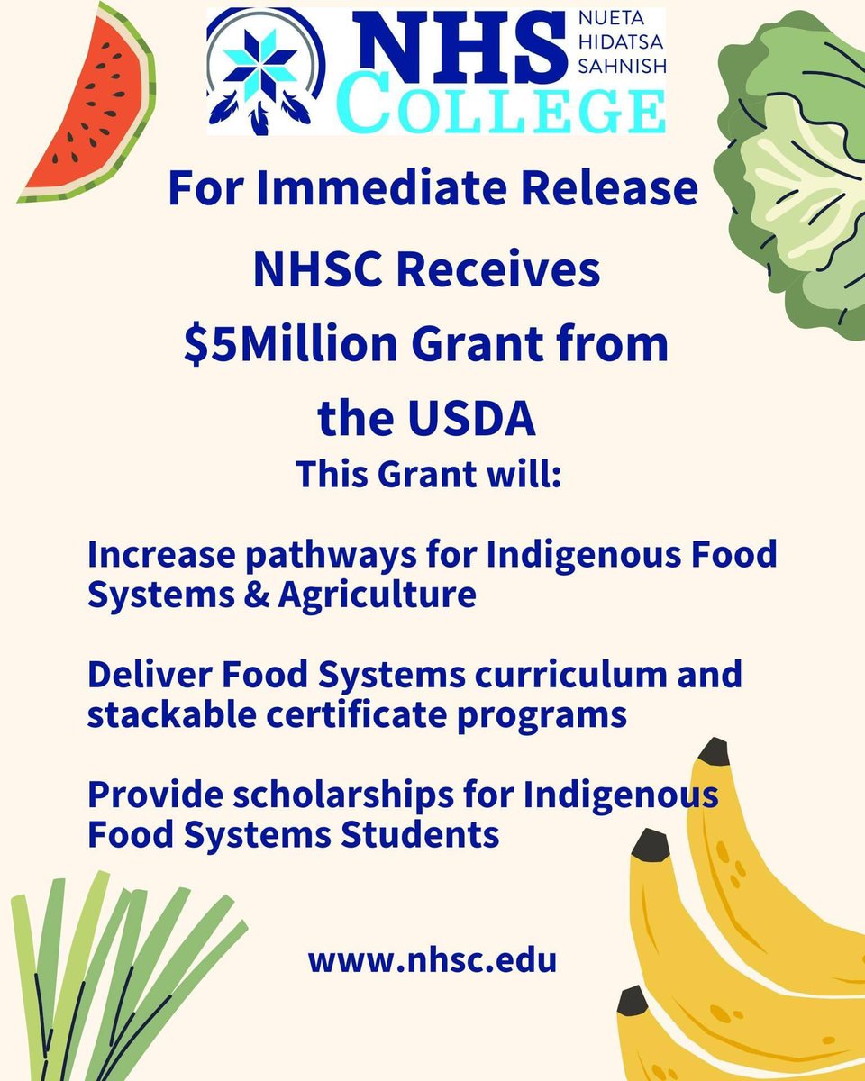 Congratulations on this big win for our College - Dr. Ruth Plenty Sweetgrass-She Kills, & Ag Director Lori Nelson lead this work on behalf of NHSC. We are so excited to have been selected for funding! We look forward to work alongside partners & collaborators at other colleges!