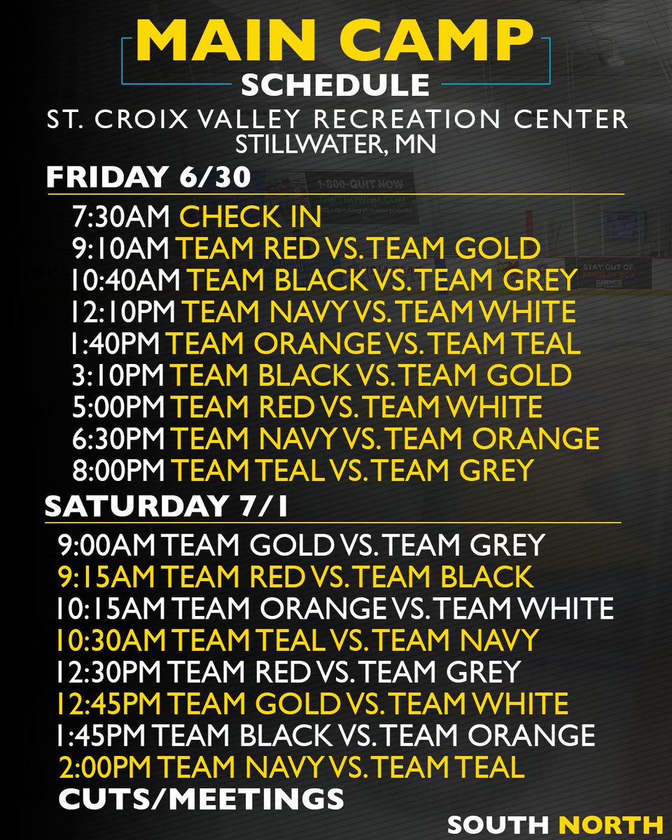 NMIceWolves's tweet photo. Main Camp 2023 is here! We are at the Croix Valley Rec Center in Stillwater, MN. This weekend's schedule is below. #HowlAsOne https://t.co/SytyQSBUjh