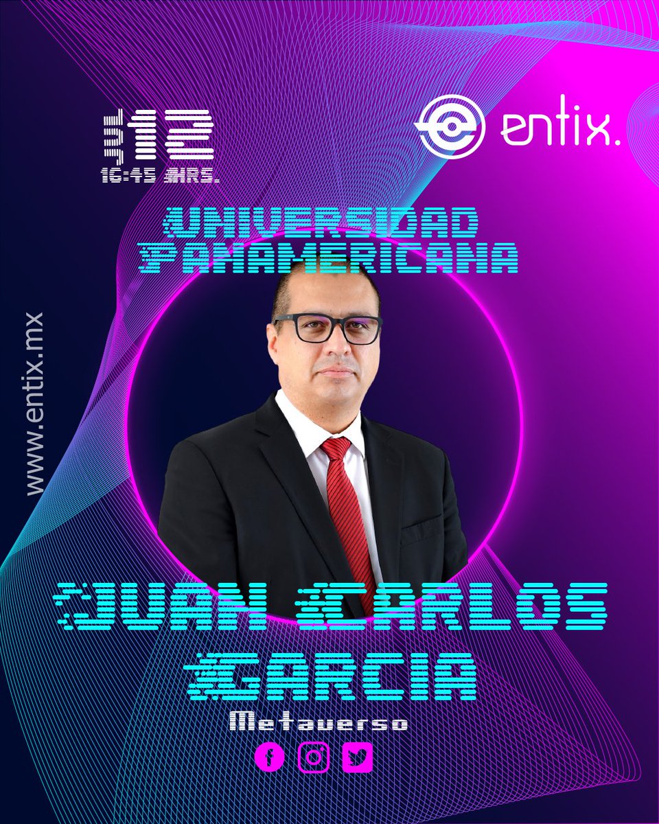 EntixNegocios's tweet photo. En #ENTIX , te invitamos a Metaverso con Juan Carlos García. 💡🎤 @UPGdl
📅12 de Julio
🔴Presencial
⏰16:45 Hrs.
Haz tu pre-registro en: https://t.co/WwvsGERoJq
#ENTIX #SoyENTIX #Metaverso #TransformaciónDigital #Innovación https://t.co/TvXCvfbpIL