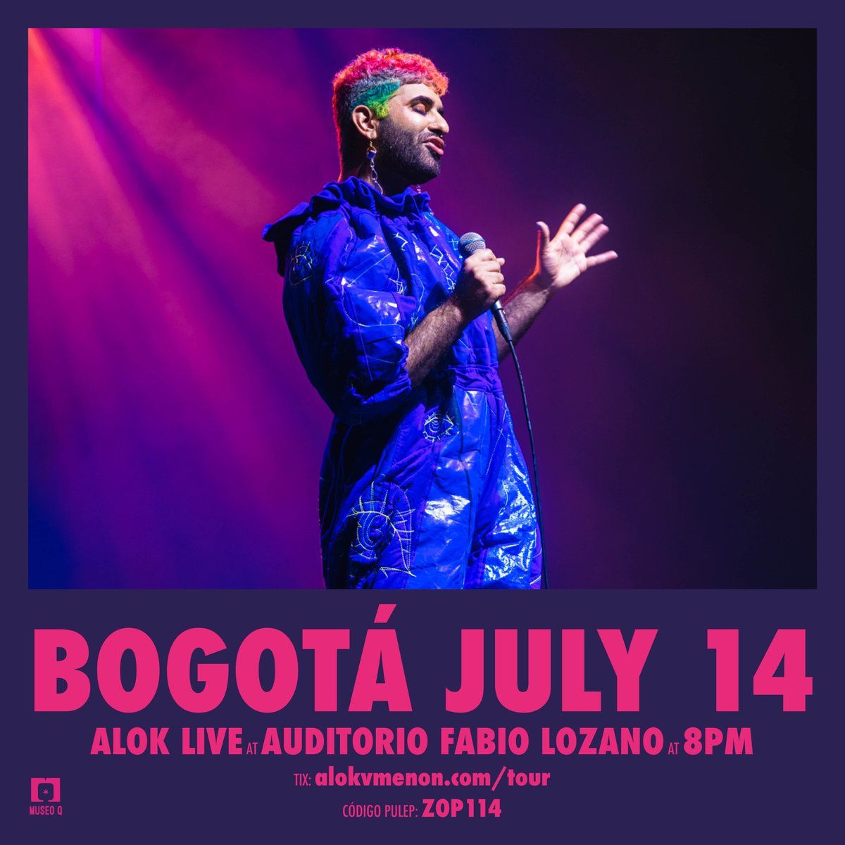 <a href="/alokvmenon/">ALOK</a> en #Bogotá Viernes, 14 de julio, 8pm en Auditorio Fabio Lozano, carrera 4 No. 22-40, boletas en <a href="/TuBoletaColombi/">TuBoleta</a> Con la compra de la boleta estarás apoyando a <a href="/LatidosChoco/">Fundación Latidos Chocó</a> El evento será en inglés con traducción al español. ¡Si deseas colaborar por favor contáctanos!