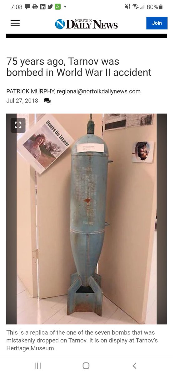 JesseKorus's tweet photo. @Hush_Kit My wife's hometown was accidentally bombed (dummy bombs) in WW2. Went right through a house with people in it. No injuries. https://t.co/FlfNlIyt8D