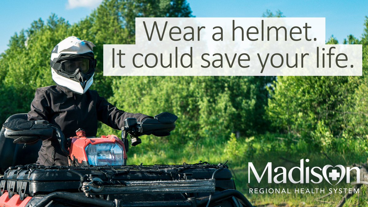 Madison_Health's tweet image. Research shows that wearing a helmet can reduce the risk of fatal head injuries by approximately 40% and nonfatal brain injury by 60% or more. If you are in an ATV accident please watch for signs of head injuries. 

Symptoms can be found here: cdc.gov/headsup/basics…