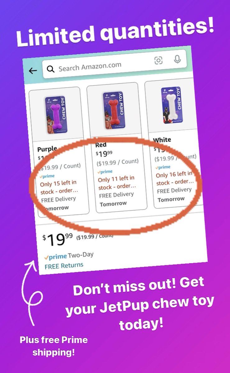 JetPup_Store's tweet photo. Limited chew toy quantities on Amazon!  Get yours now!! $19.99 + free 2 day shipping with Prime!

Search “JetPup” on Amazon… https://t.co/V38ybkIUlv