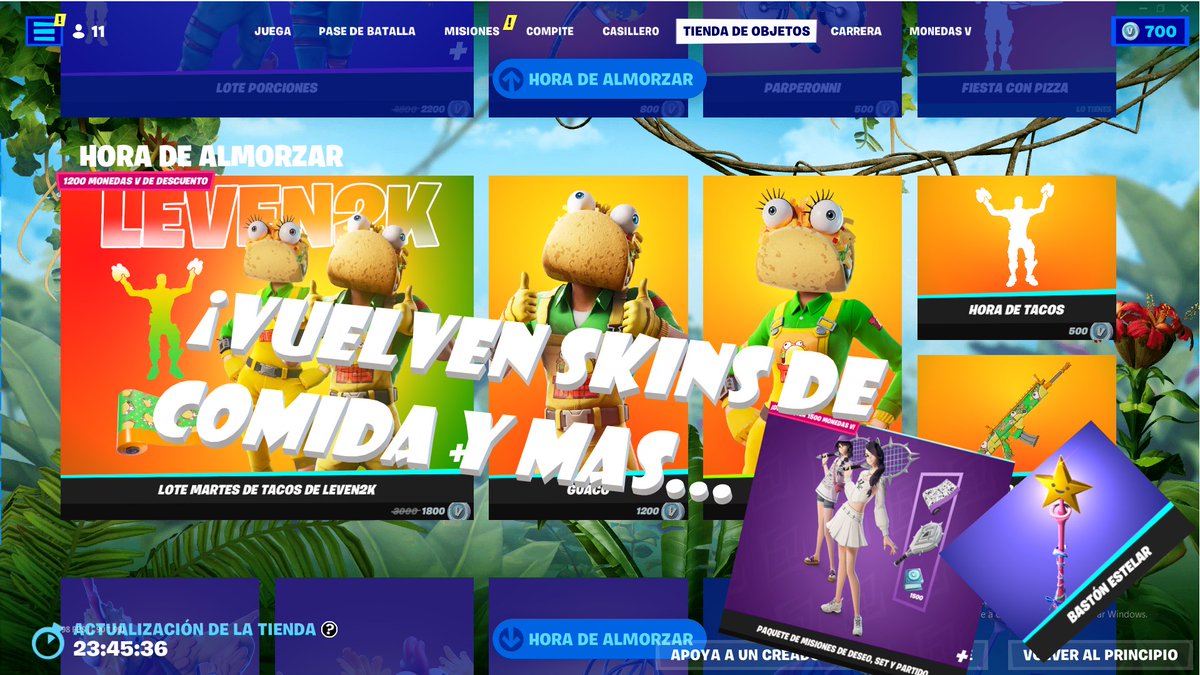LuceroHandal's tweet image. 🚨🚨🚨: ¡NUEVO PACK, VUELVEN SKINS DE COMIDA Y MAS! NUEVA TIENDA DE FORTNITE HOY 29 DE JUNIO
🎥TIENDA DETALLADA👉👉:youtube.com/watch?v=8XAlBy…
👉👉SORTEOS ACTIVOS: ¡1500 PAVOS! (INFO EN EL VIDEO DE LA TIENDA)
-
-
-
-
#fortnitenuevatienda #fortnitetiendadehoy #pavosgratis