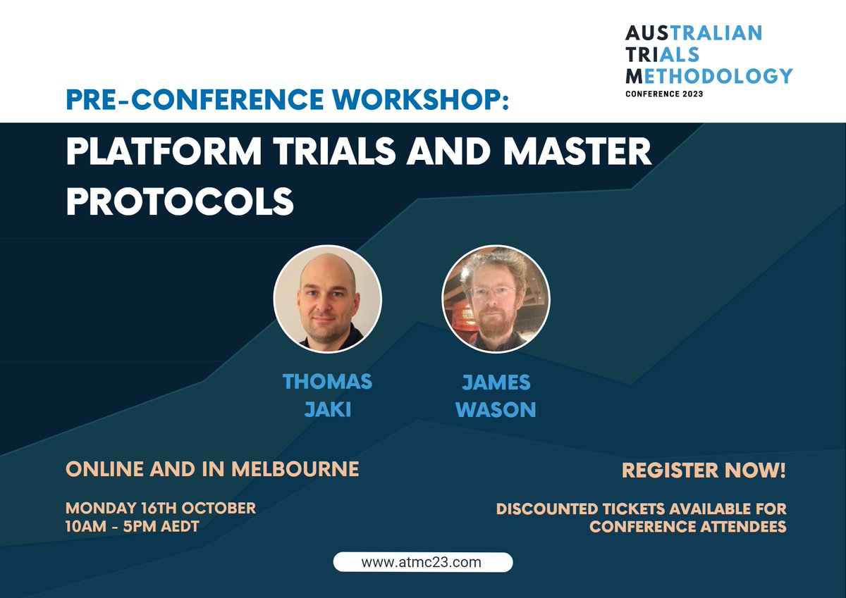 austrim_cre's tweet photo. Thrilled to announce @thomas_jaki and @JMSWason will be presenting a full day pre-conference #workshop. 

Biostatisticians and clinicians/trialists alike will learn the key concepts of these complex #clinicaltrials 

Further details 👇
https://t.co/Fa7YoLlW8E https://t.co/ONvYLwLcpO