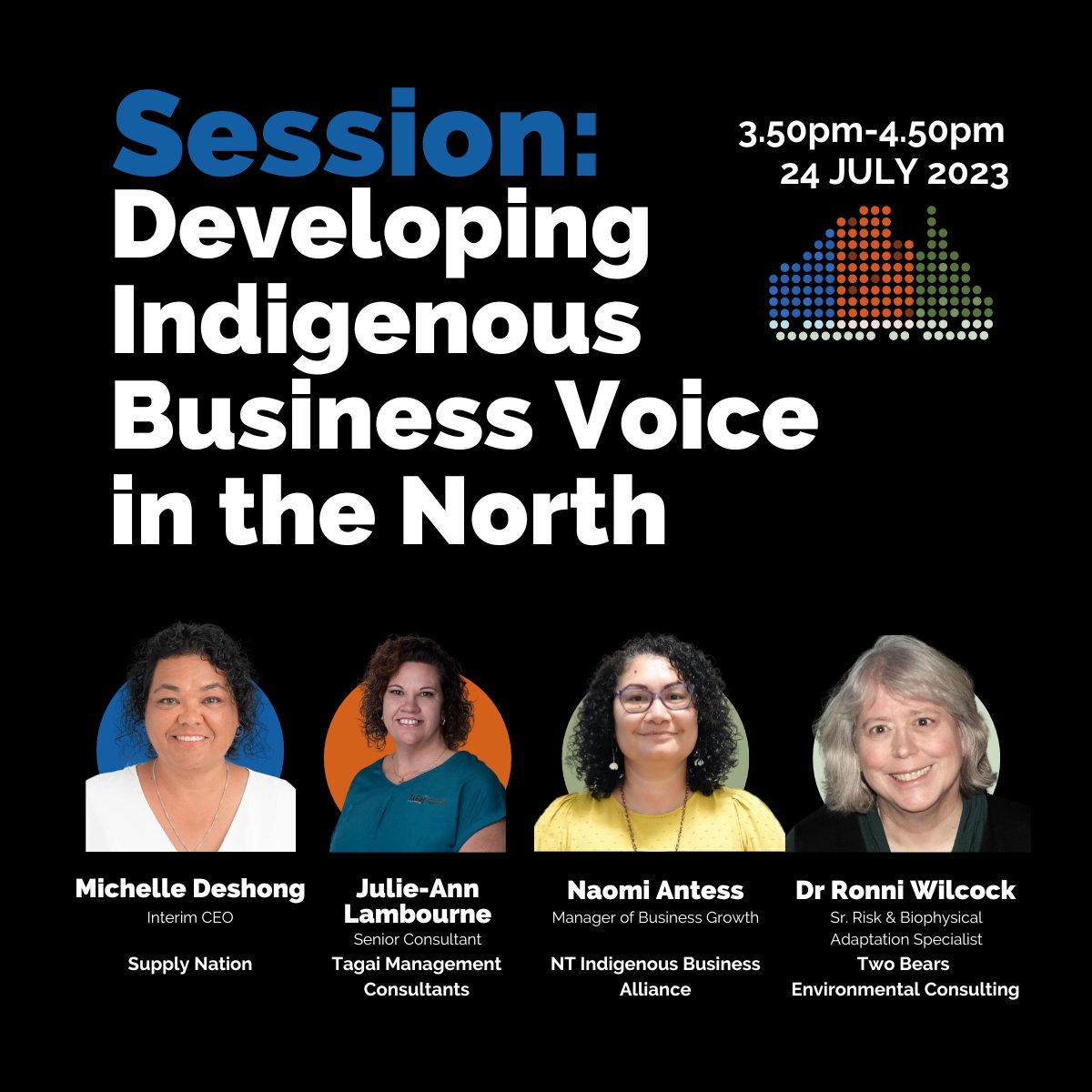 Seats are filling fast. 🏃 Part of this year's conference program features a session on 'Developing Indigenous Business Voice in the North'. ➡️ hubs.li/Q01WkY7W0 ✔️ Michelle Deshong @SupplyNation ✔️ Julie-Ann Lambourne ✔️ Naomi Antess ✔️ Ronni Wilcock @TwoBearsEnviro1