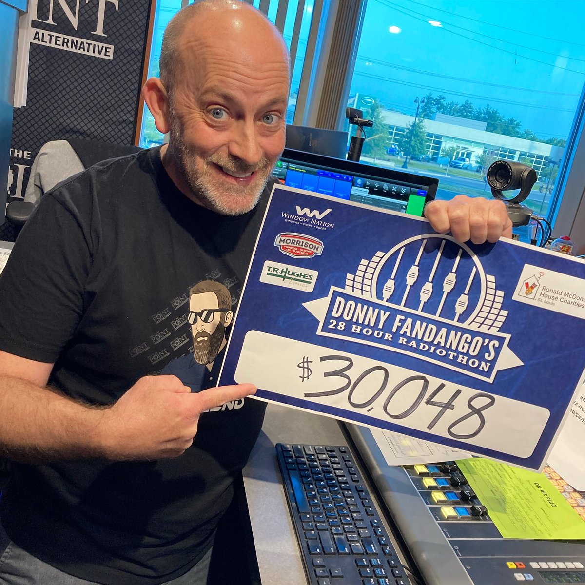 Not even 8pm and we already passed $30k to support @rmhcstl!!! Amazing! Please keep those donations coming! Big thanks to our #28HourRadiothon sponsors @windownation, @TR_Hughes_Homes, and Morrison Plumbing, Heating, Air, and Electric