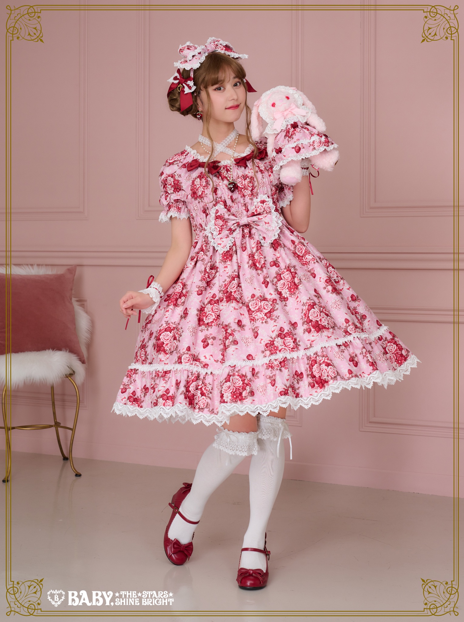 ☆新品・未使用☆シュガーブーケ柄シャーリングOP, baby♫ピンク☆