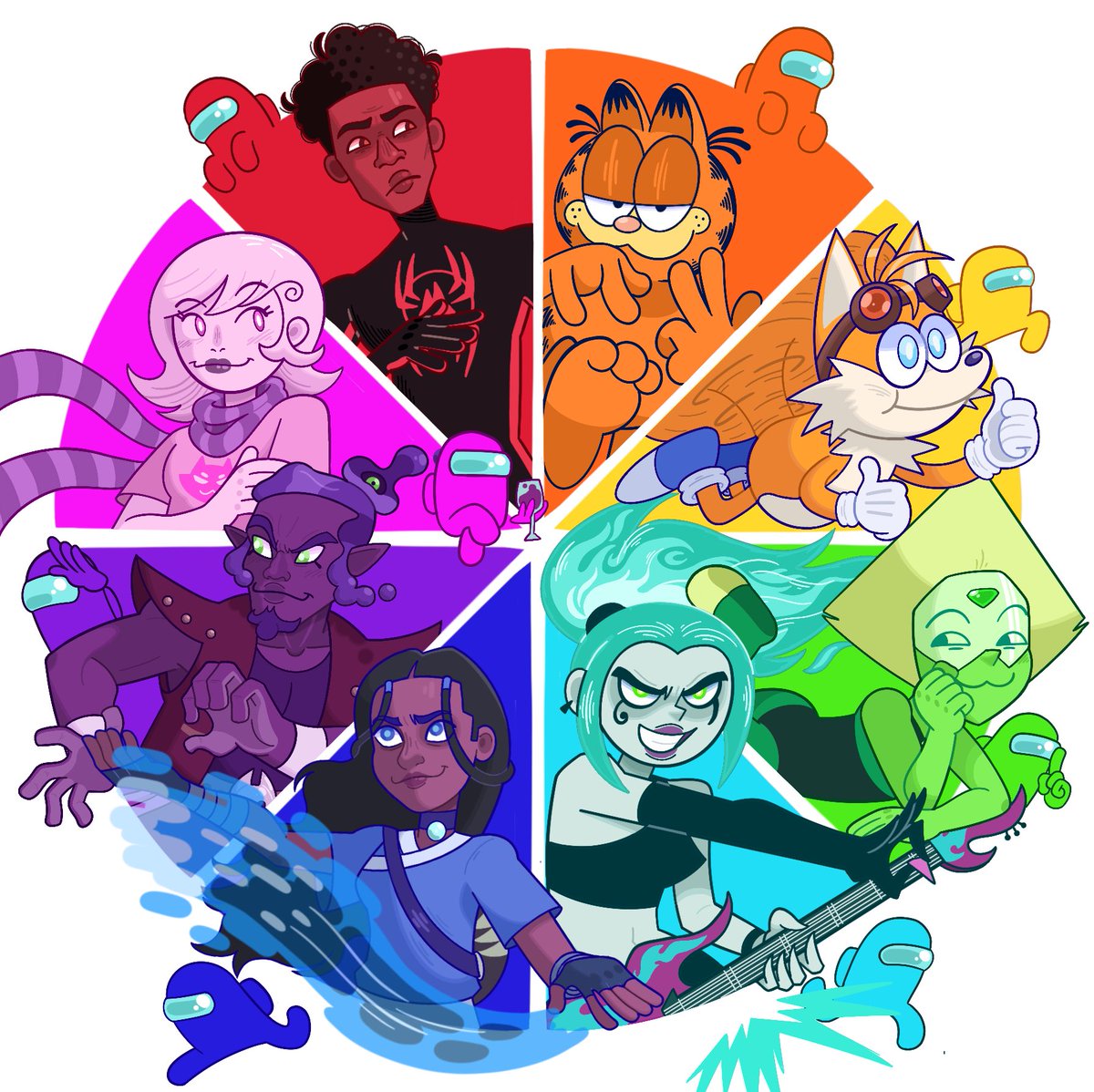 And the color wheel is done! Thank u for all the suggestions! Yes this is homestuck fanart in 2023, also added the amogus guys specifically for @HorseGirlDonald who suggested it under almost every post lol