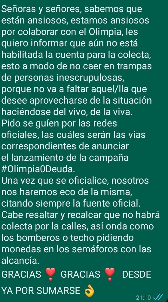 #Olimpia0Deuda #ElijoCreer 
Rt masivo señores 💪