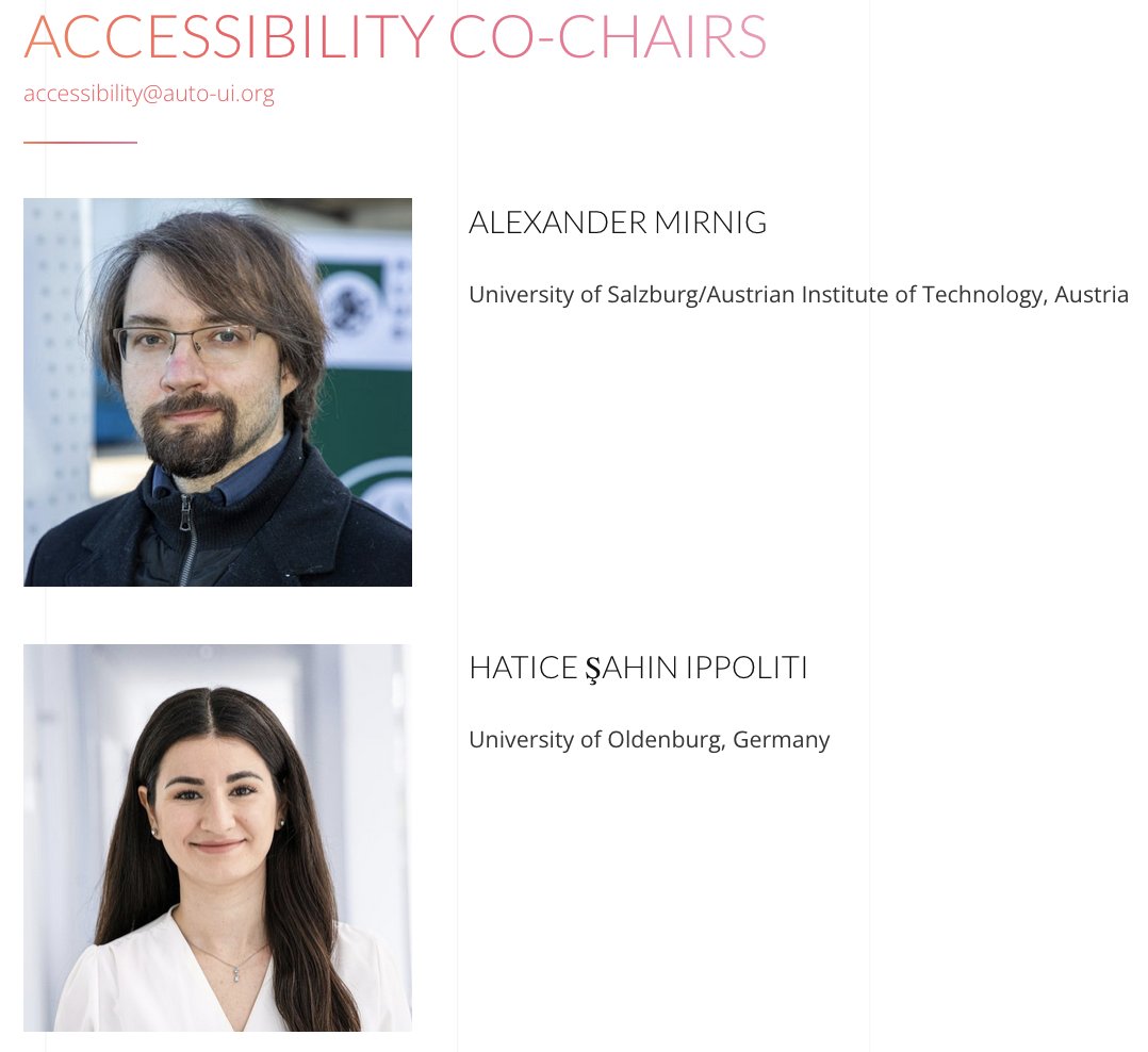 We are #AutoUI2023 🚗🇩🇪 introducing our Accessibility Co-Chairs. Many thanks for their help!!!