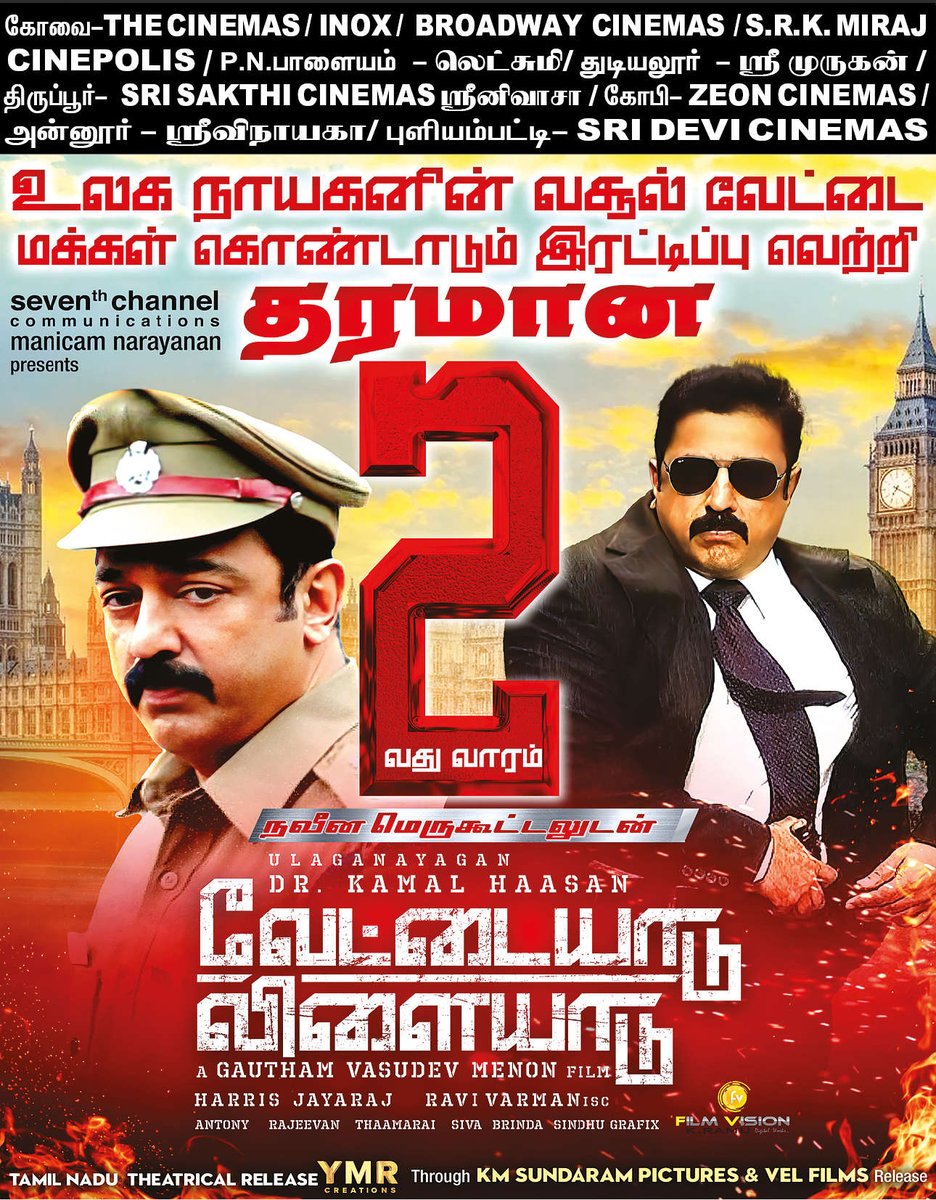 17 வருஷம் கழிச்சு ரி ரீலிஸ் ஆகிய
#VettiyaaduVilaiyaadu இன்று 2 வது வாரம் நோக்கி போய் கிட்டு இருக்கு சினிமா வரலாற்றிலேயே ரி ரீலிஸ் 2 வாரம் ஒடிய படம் அது போக ஒரே வாரத்தில் 7 கோடிக்கு மேல வசூல் பண்ணி இருக்கு 🔥 ஆண்டவர் #KamalHaasan𓃵 வேட்டை தொடரும் 💥💥  Today paper ad