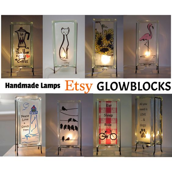 FREE SHIPPING #freeshipping #lamps #lamp #nightlight #gifts #giftsforhim #etsy #handmade #homedecor #glassblock #lighting #50s #flamingos #midcenturymodern #birds #weddinggift #weddinggifts #coffee #kitchendecor