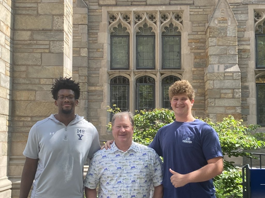CharlieFHump's tweet photo. What a day! After an awesome visit to @Yale and a great conversation with @CoachRenoYale and @Bigstef72 I’m very happy to announce my 4th D1 offer to play with @yalefootball! @CoachJBurk @CistercianHawk @TXPSPodcast @TXPrivateFBGuy https://t.co/92cswzqzMu
