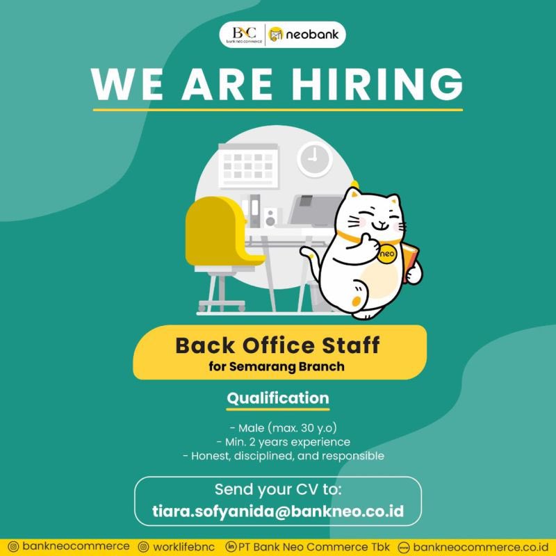 #LokerPam - Neo Bank - Back Office Staff - Semarang - Subject: Position - Name