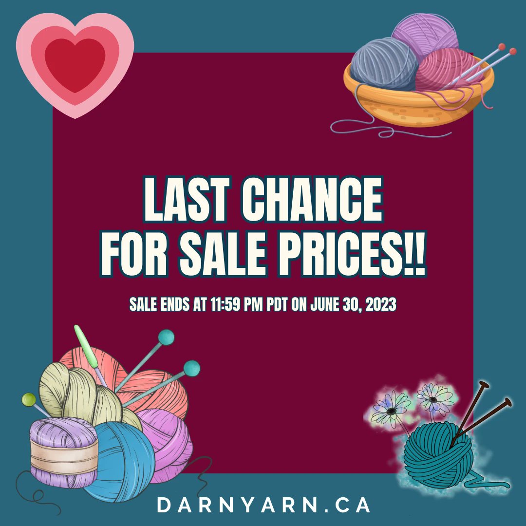 DarnYarnCA's tweet photo. You've still got time to save 25% on a huge selection of awesome yarns!

Head here to see the sale: https://t.co/QUXe00jV10
Use the coupon code CoolDown25 to save!

The sale ends once June does (11:59 pm PDT on June 30, 2023)

Happy shopping! https://t.co/F3DQib0LQv
