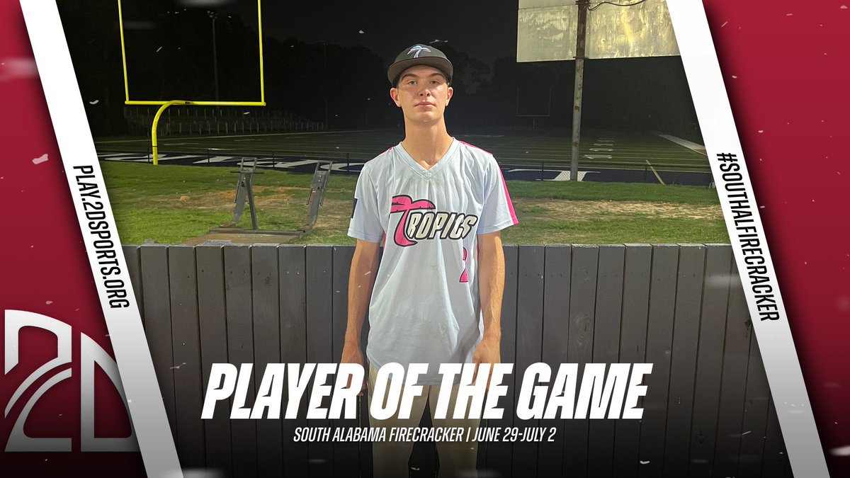 2DsportsbsbPOG's tweet photo. ⭐️ PLAYER OF THE GAME ⭐️

Drew Klipfel: 7.0IP 4H 1R 2K

Summer Team: Missour Tropics 

#SouthALFirecracker
@2DsportsAL https://t.co/VwNqgNM5vT