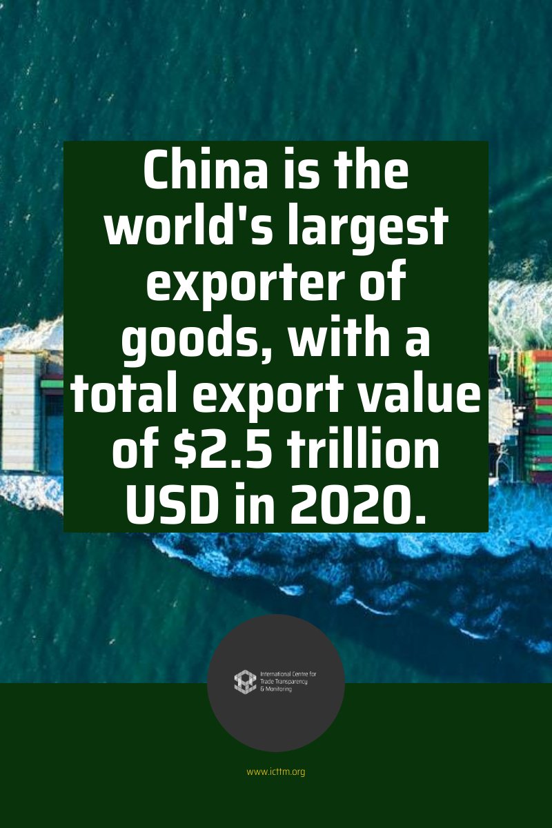 Did you know that...
China is the world's largest exporter of goods, with a total export value of $2.5 trillion USD in 2020.

#International_Centre_for_Trade_Transparency_and_Monitoring
#ICTTM