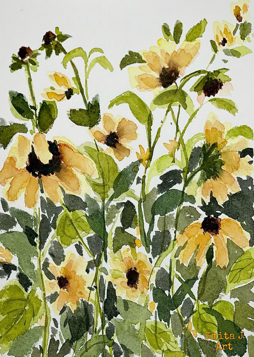 Petals golden bright,
Nature's cheerful sight 🌼

#watercolorflorals #watercolorfloral #watercolor #loosefloralartist #loosebrushstrokes #loosefloraldesign #loosefloralart #watercolorfloral #floralart #floral #sunflowers #summer