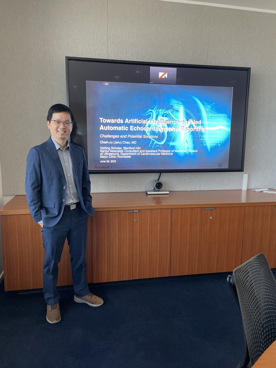 Just had an incredible time presenting at @StanfordAIMI! Proud to share our team's remarkable endeavor in developing a Generalist AI system for Echocardiography Interpretation!Grateful to the brilliant minds involved in this groundbreaking research. @StanfordHAI @MayoClinicCV