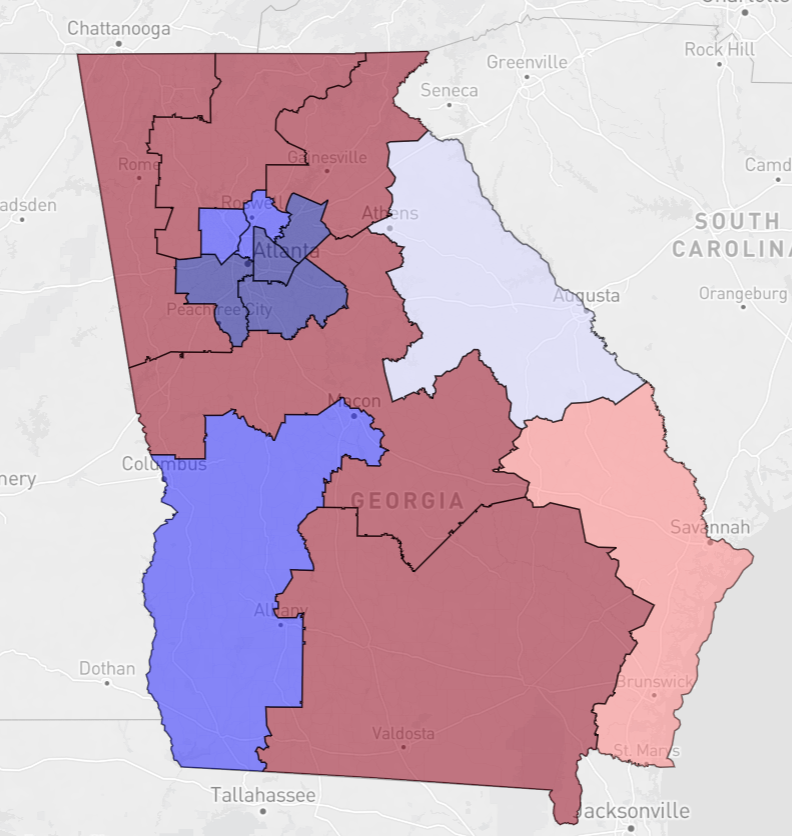 Shading I used was 2020. 

From Left to Right in this QT will show: 2016 Pres, and 2021 Senate Special Runoff (Warnock)