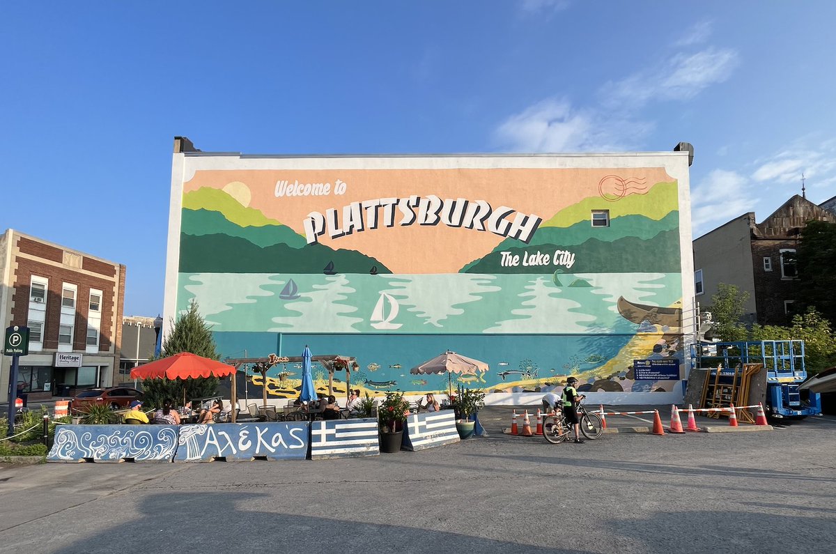Day 11: We did it! That's a wrap on the @Outside_Art Plattsburgh Public Art Project Welcome to #Plattsburgh: The Lake City Mural! Before + after! #makeart #artmatters #publicart 🎨🥳 Come see it!