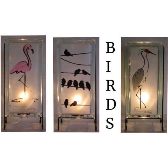 FREE SHIPPING #freeshipping #lamps #lamp #nightlight #gifts #giftsforhim #etsy #handmade #homedecor #glassblock #birds #flamingo #flamingos #pinkflamingo #cranes #sandhillcrane #giftforhim #birder #birdlovers #50s #midcenturymodern