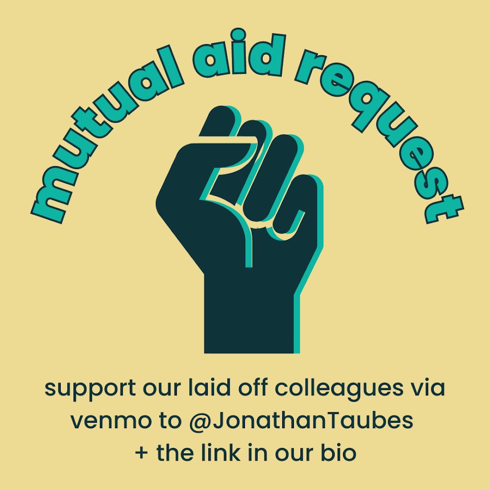 A week ago today, RTW laid off 20% of its workers. We are heartbroken and outraged, and invite you to join us in solidarity. If you’re moved, members of the OC are collecting funds for our colleagues (see below). Plz include repair mutual aid in the subject! Solidarity forever.
