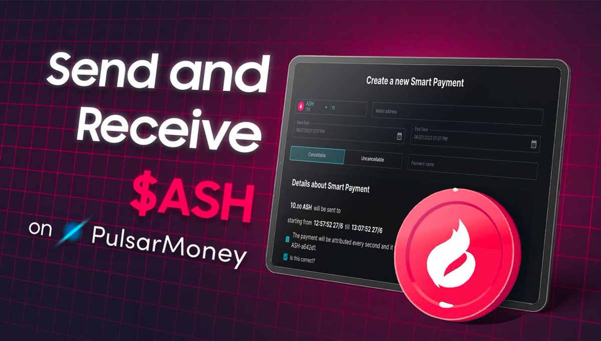 ash_swap's tweet photo. #Funfact Do you know you can send and receive $ASH with ease on Twitter by @pulsarmoney?

@pulsarmoney is a Smart Payments Hub, aiming to elevating on-chain transfers on #MultiversX

Now, giving away $ASH is as simple as…👇

@pulsarmoney send 1000 ASH to the first 100 retweets https://t.co/FdtN7pNh2E