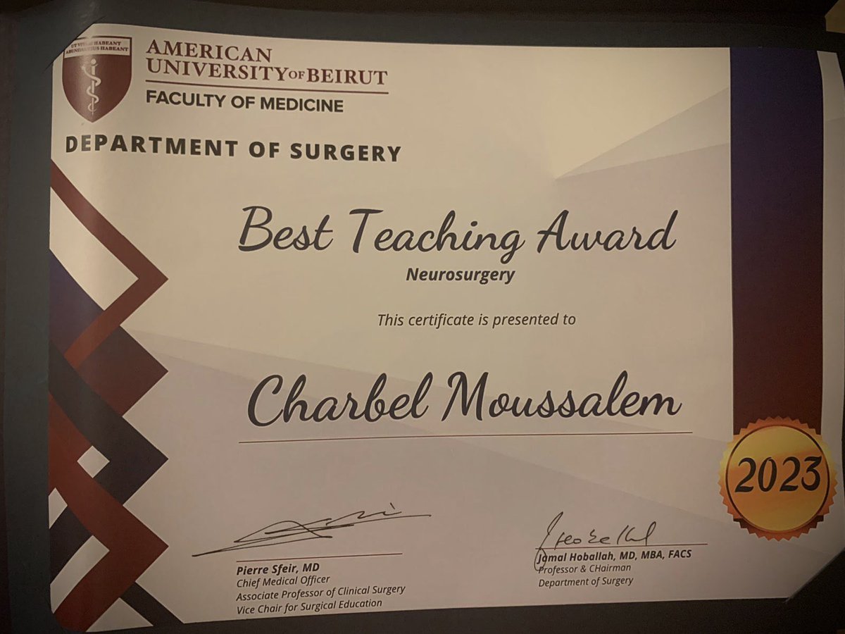 The greatest recognition #bestteachingaward 'Teaching is learning twice' #Neurosurgery #nsgy #stayteachable stay curious #skullbase #cerebrovascular #microneurosurgery