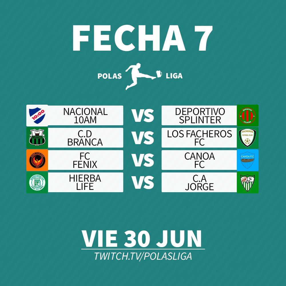Así se jugara la #Fecha7 de la #PolasLigaB.

<a href="/RealSplinterFC/">Real Splinter F.C 🦅 ⭐</a> tendrá fecha libre.