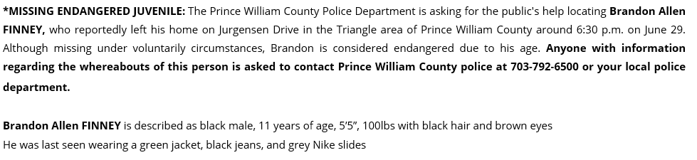 Prince William County Police Department tweet media