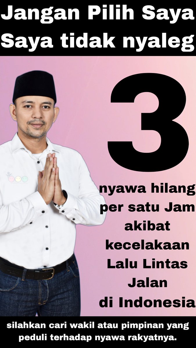 Buat para calon yang pasang baliho segede2 gaban..3 nyawa hilang perjam akibat laka lantas..kalian gak ada yang tergerak hatinya? Kalian sehat?? <a href="/RSAIndonesia/">Road Safety ID</a> <a href="/B2WIndonesia/">Bike2Work Indonesia</a> <a href="/trotoarian/">Koalisi Pejalan Kaki</a>