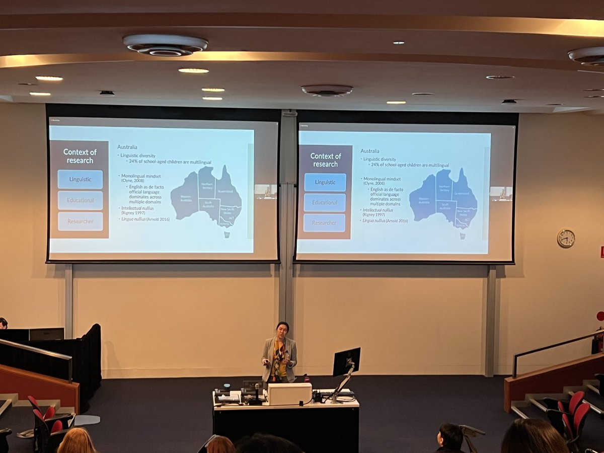 Dr Mei French delivering the final plenary #ISB14 speaking about lingua nullius. “Australia is not officially monolingual, but… it’s the vibe”