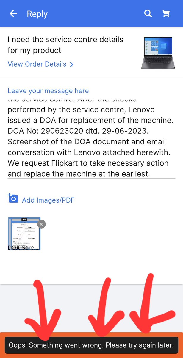 abhinav_2810's tweet photo. Pathetic &amp; frustrating experience, CC exec asking to write the issue with screenshots. App shows error, trying to contact and seeking resolution for OD428334049590184100  since yesterday. Unfortunately no firm response from Flipkart.
@flipkartsupport @Flipkart https://t.co/9Gmr1OeYFW
