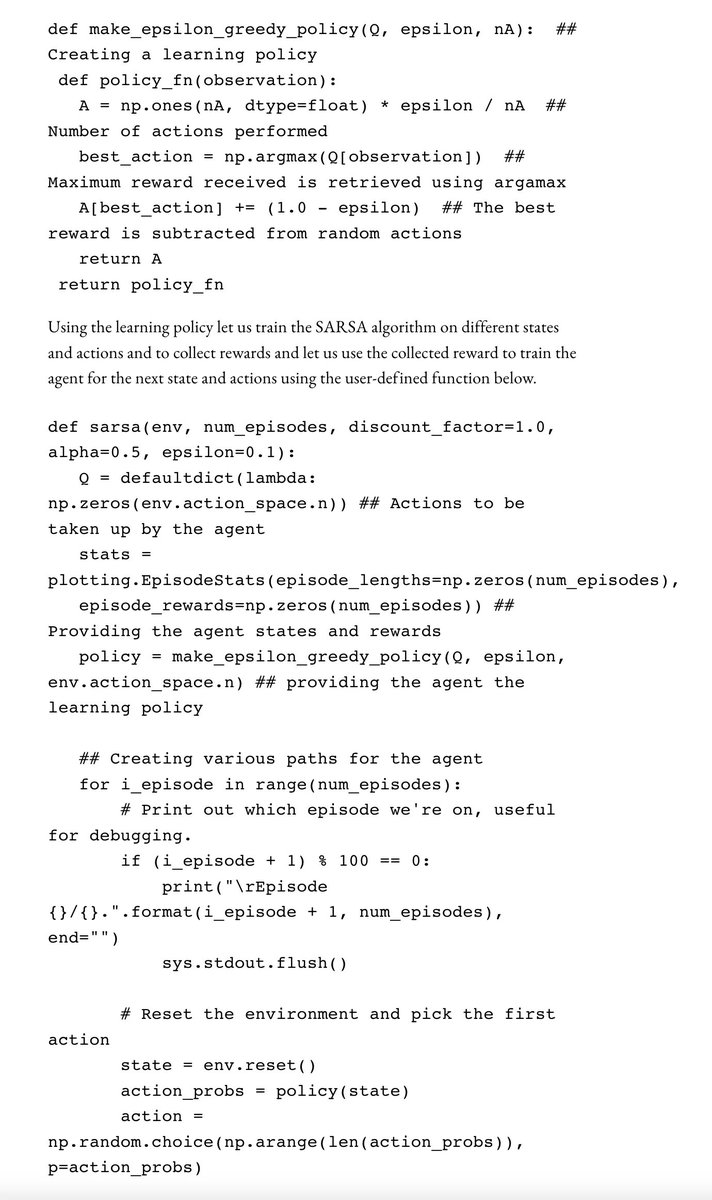 SARSA in #ReinforcementLearning. #BigData #Analytics #DataScience #AI #MachineLearning #IoT #IIoT #Python #RStats #TensorFlow #Java #JavaScript #ReactJS #GoLang #CloudComputing #Serverless #DataScientist #Linux #Programming #Coding #100DaysofCode  
geni.us/SARSA