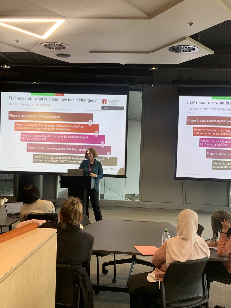 BruzonAna's tweet photo. My stellar supervisor Dr. @HannaTorsh delivering her presentation about how #familylanguagepolicy has changed in the last 10 years
#ISB14 #diversitynow https://t.co/ojUFI08UlH