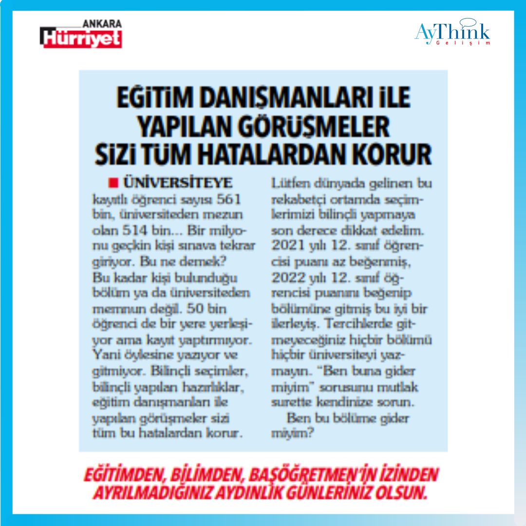Eğitim Danışmanı #Ebru Doğdu <a href="/EgitimEbru/">EbruDogduEgitim</a> Hürriyet Gazetesi "Eğitim Yolculuğu" köşesinde, #ÜniversiteAdayları ve #BilinçliTercihler başlığında, açıklamalarda bulundu. Eğitmenlerimizden #Yasinİkizoğlu <a href="/yasinikizoglu/">YASİN İKİZOGLU</a> 'nun önerilerine yer verdi👉 Yazı için👇🍎
hurriyet.com.tr/yazarlar/ebru-…