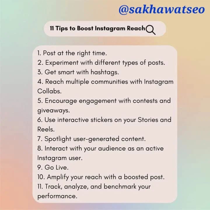 RT sakhawatseo 11 Tips to Boost Instagram Reach

Follow Me : @sakhawatseo

#sakhawatseo
#digitalmarketer #digitalmarketing #marketing #socialmediamarketing #digitalmarketingtips #digitalmarketingagency #seo #socialmedia #digitalmarketingstrategy #marketi…