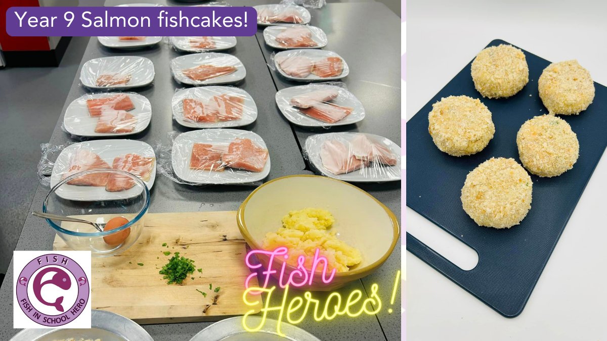 👍🏽 Great #FishHeroes work continues with the wild pink salmon donated by @AlaskaSeafoodUK 

👨🏾‍🍳 Year 9 are making salmon fishcakes – what a great lesson! 

🐟 Well done to all. Let’s cook with fish! @FoodTCentre @fishmongersco