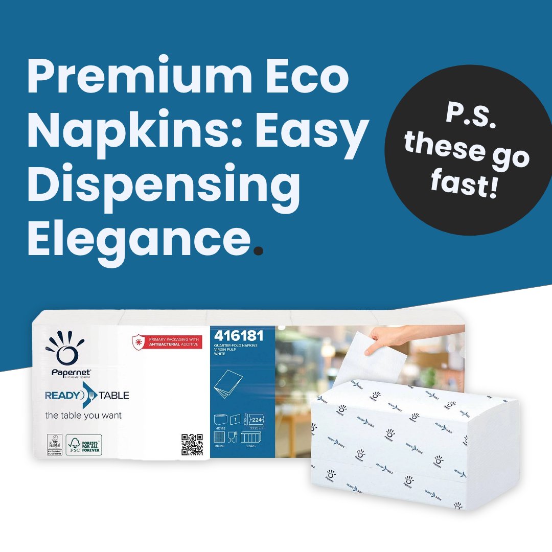 MillSalesDirect's tweet image. Experience elegance at your fingertips with our Ready Table Napkins. Pure white, interfolded, and eco-friendly, they're a perfect addition to any table setting. 🍽️ #EcoFriendlyDining #ReadyTableNapkins - mailchi.mp/f7c3b5c883b9/i…