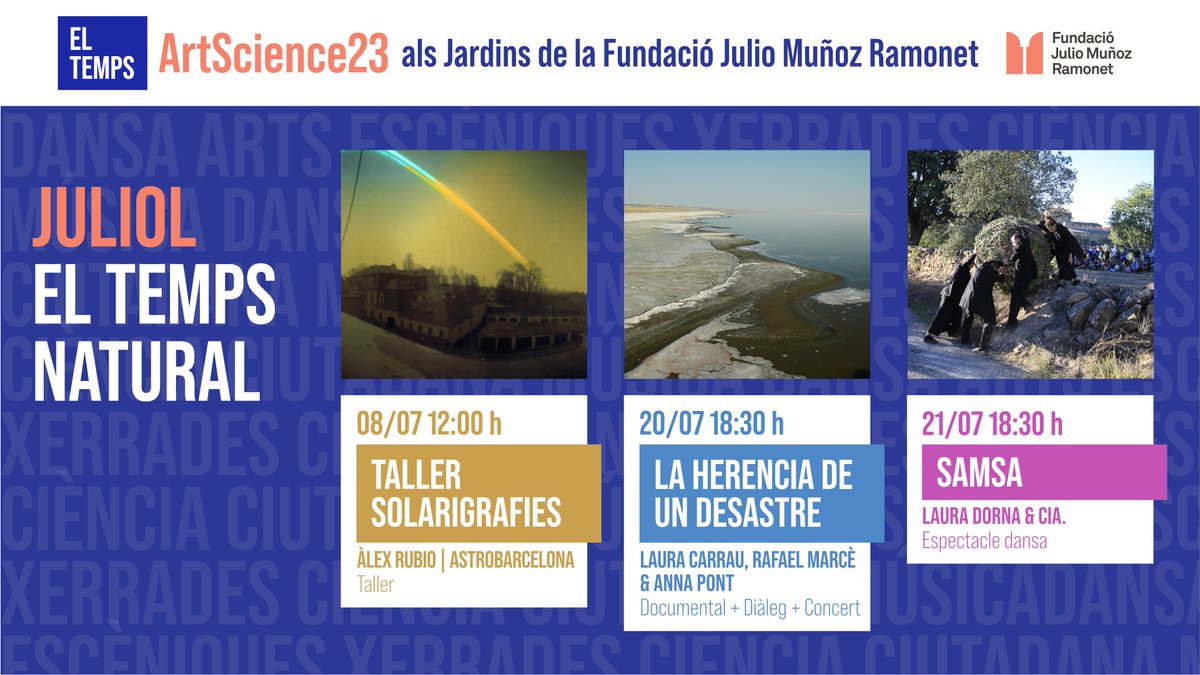 mandarinanewton's tweet photo. 📅 Aquest mes de juliol descobrirem el #TempsNatural al cicle d'#ArtScience23 de la #FundacióJMR.
Us proposem tres activitats per reflexionar sobre el temps i el canvi, la natura i l'artifici.
👇
https://t.co/uC6ihNqN16
#AstroBarcelona @LauCauPro @Rafa_Marce #AnnaPont #LauraDorna https://t.co/6Oz26VWg4z