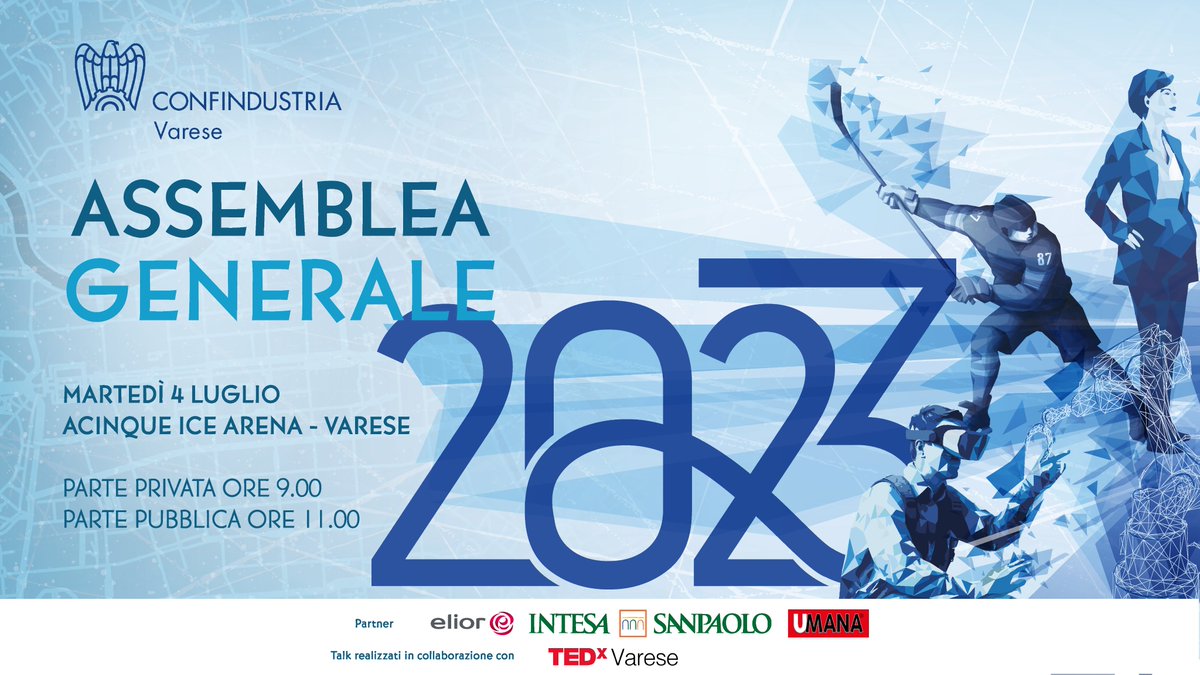 Appuntamento il 4/7 al Palaghiaccio di Varese con la nostra Assemblea Generale 2023. Nella parte pubblica la relazione di presidente <a href="/RobertoGrassiVA/">Roberto Grassi</a> e 2 talk in stile #TED. Chiuderà i lavori <a href="/CarloBonomi_/">Carlo Bonomi</a>  presidente di <a href="/Confindustria/">Confindustria</a> lnkd.in/dkHWWMcr #confindustriavarese