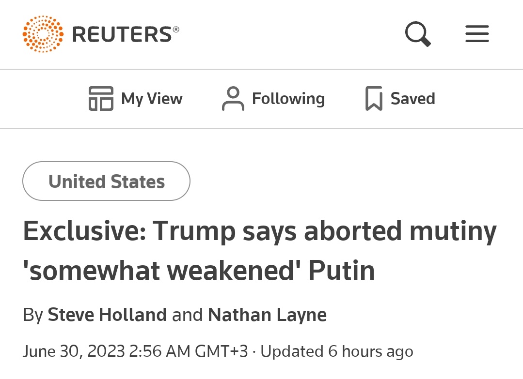 'I think they would be entitled to keep much of what they've earned and I think that Russia likewise would agree to that. You need the right mediator, or negotiator, and we don't have that right now,' - Trump in an interview with Reuters 🤡