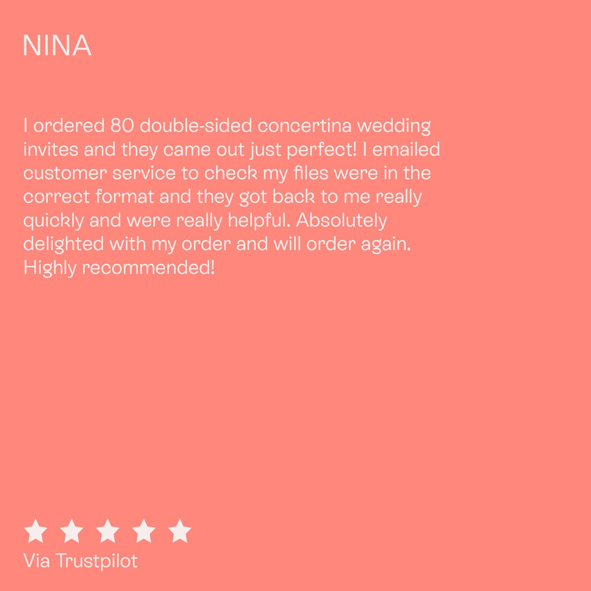 SUCH a lovely review from Nina via Trustpilot 🙌 Thanks Nina!